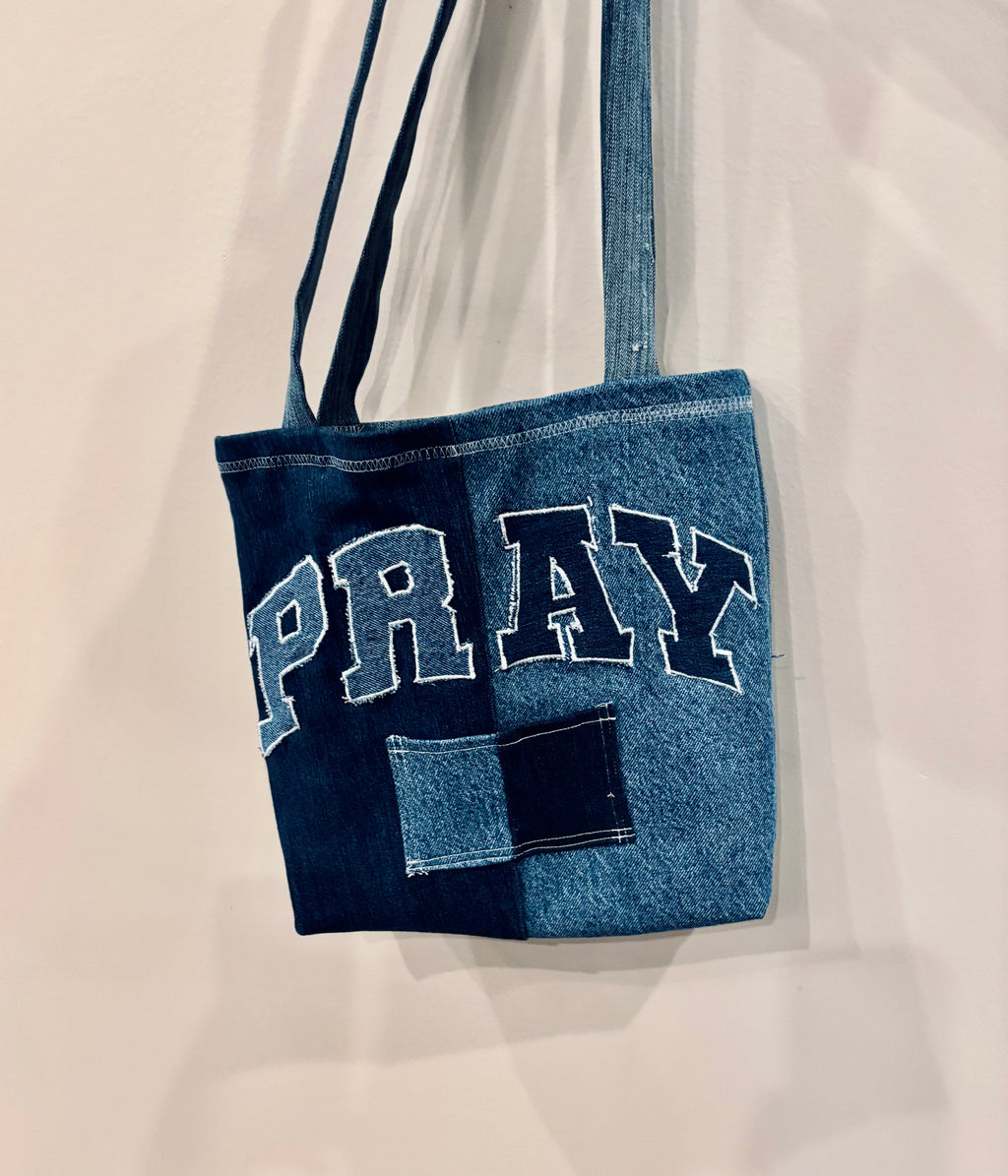 PRAY denim Tote bag