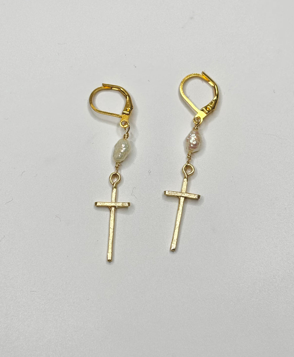 Elongated Cross Earrings (With Pearls)
