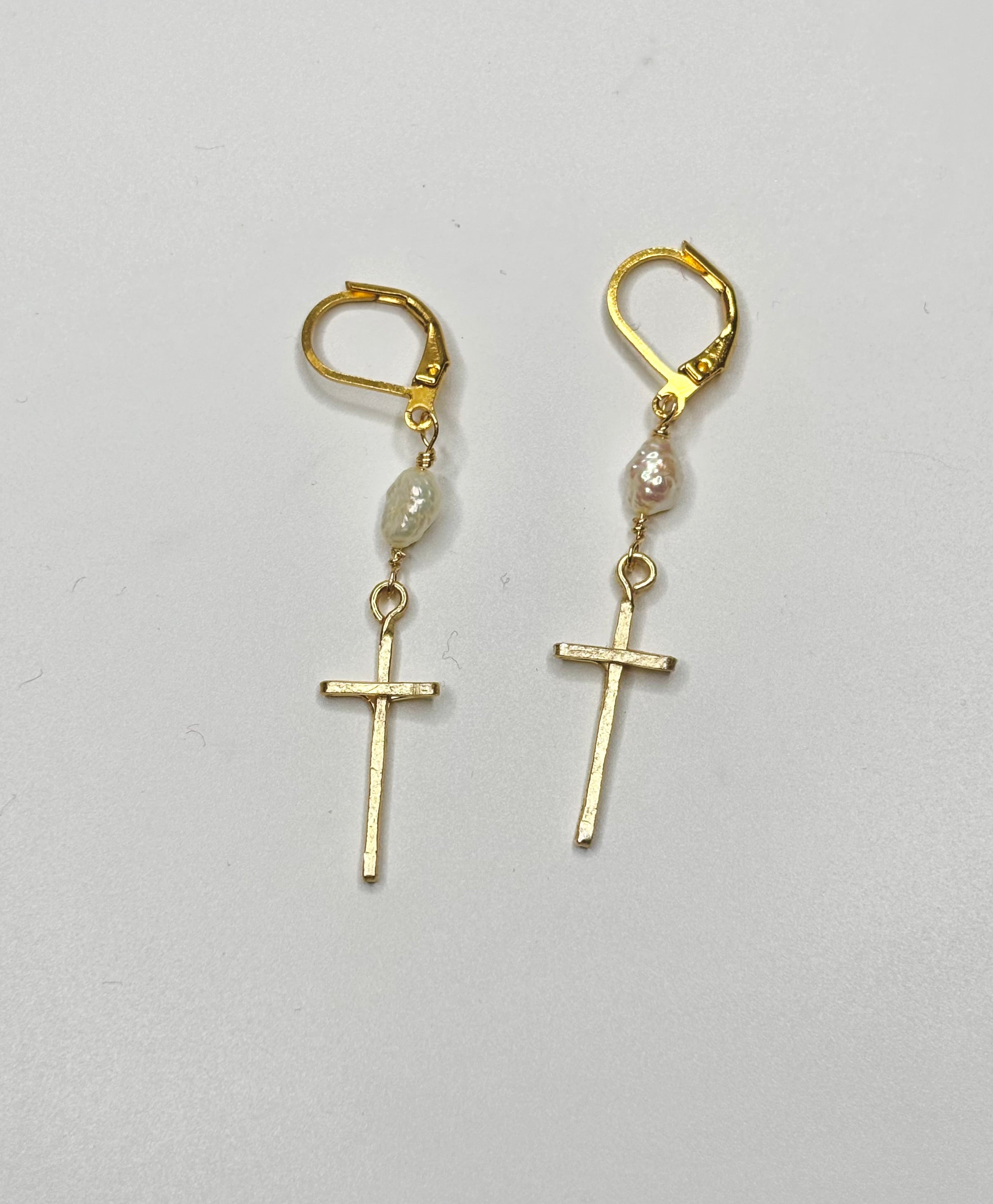 Elongated Cross Earrings (With Pearls)