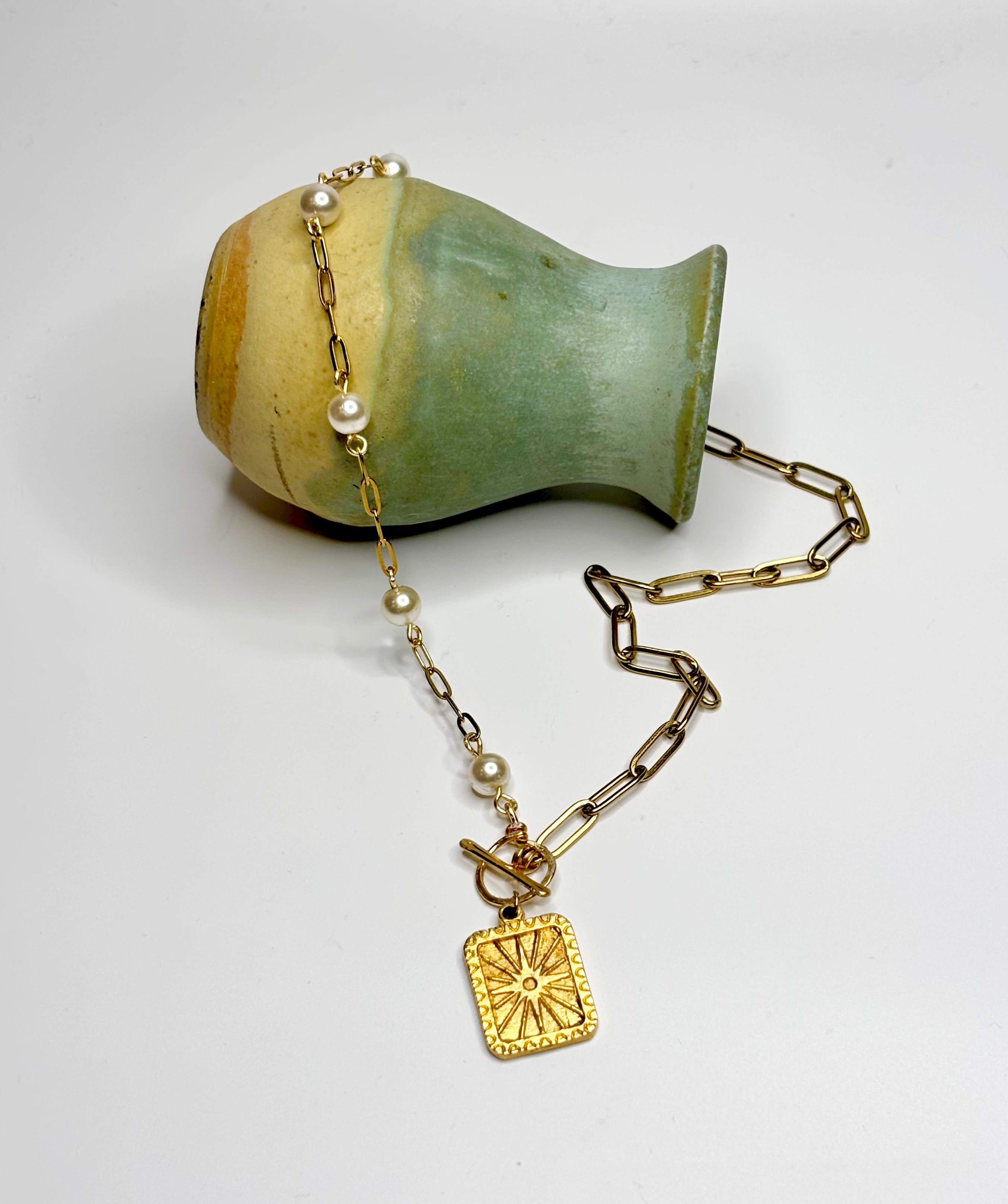 Sunbeam Pearl and Toggle Necklace