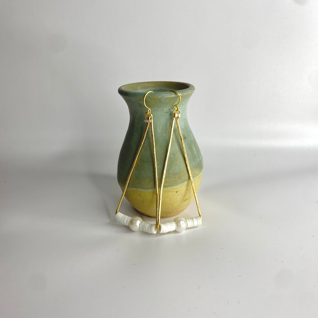 Hammered Triangle Pearl Dangles