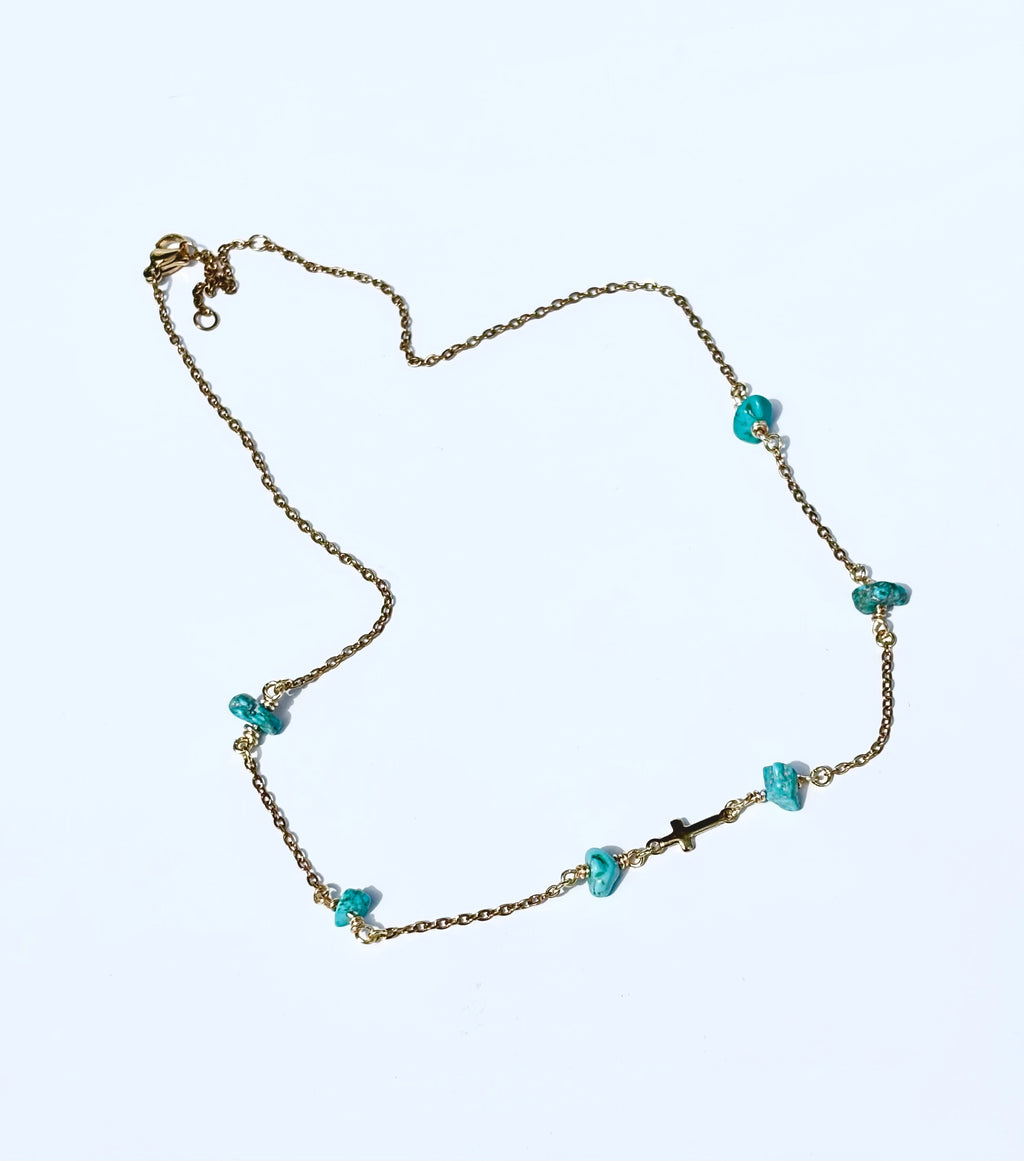 Turquoise horizontal cross necklace