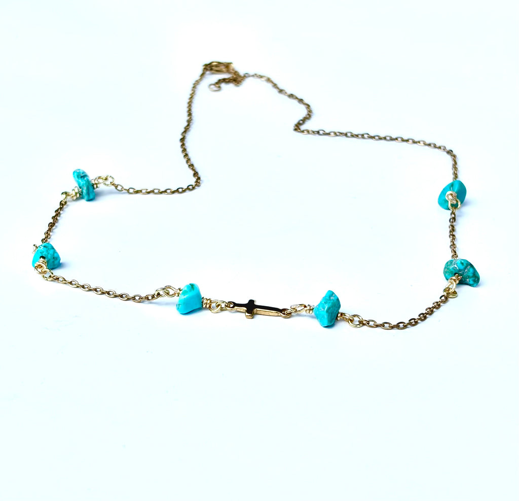 Turquoise horizontal cross necklace