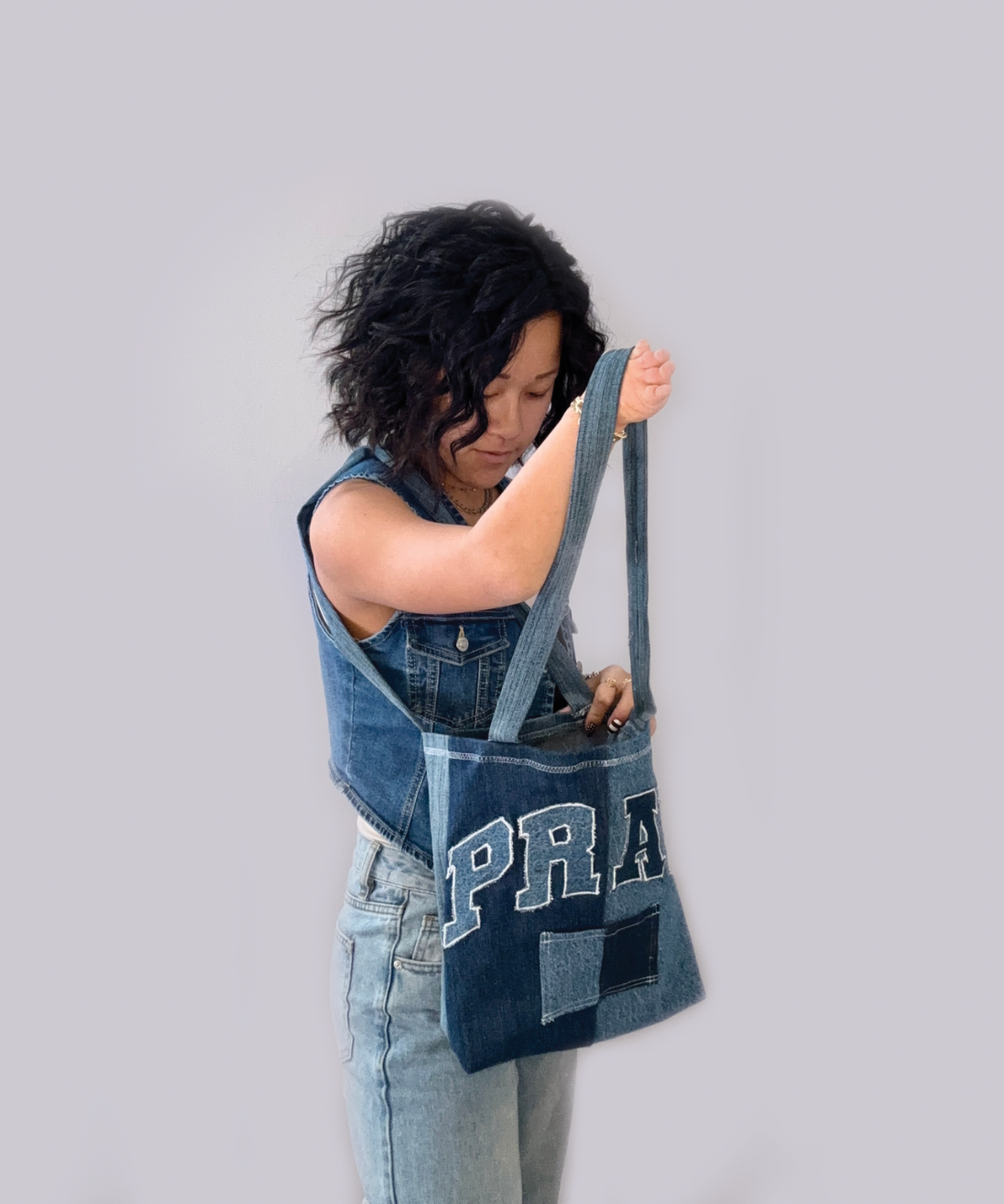 PRAY denim Tote bag