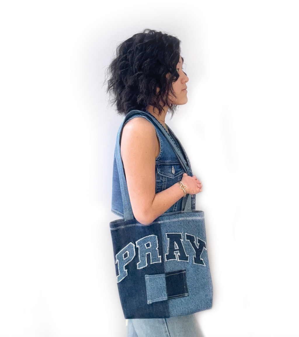 PRAY denim Tote bag